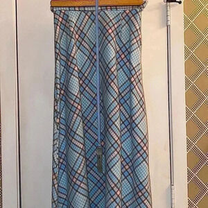 Plaid Wool-Blended A-Line/Maxi w/Blue Metal Belt Skirt